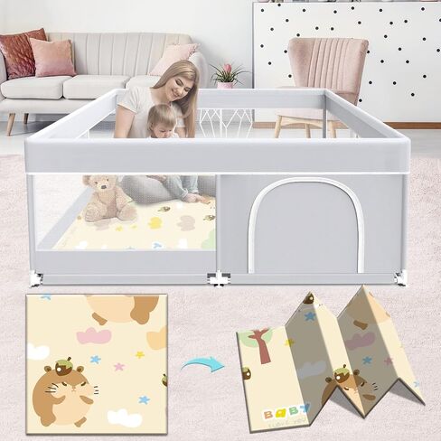 Baby playpen, 65x65 Inch Hexagonal Baby playpen for Babies and Toddlers, Baby Fence Play Pens for Indoor & Outdoor, Sturdy Safety Play Yard with Soft Breathable Mesh, Anti-Fall, Grey in Kuwait