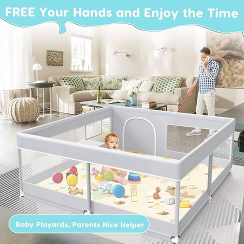 Baby playpen, 65x65 Inch Hexagonal Baby playpen for Babies and Toddlers, Baby Fence Play Pens for Indoor & Outdoor, Sturdy Safety Play Yard with Soft Breathable Mesh, Anti-Fall, Grey in Kuwait