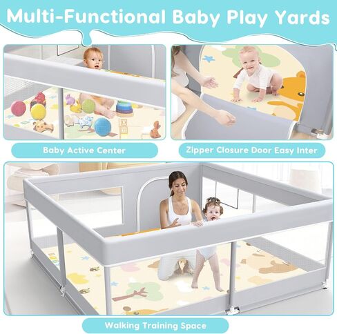 Baby playpen, 65x65 Inch Hexagonal Baby playpen for Babies and Toddlers, Baby Fence Play Pens for Indoor & Outdoor, Sturdy Safety Play Yard with Soft Breathable Mesh, Anti-Fall, Grey in Kuwait