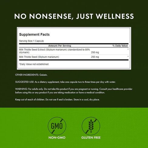 Swanson Milk Thistle (Standardized) - Herbal Liver Support Supplement w/ 80% Silymarin - Natural Formula Helping to Maintain Overall Health & Wellbeing - (120 Capsules) in Kuwait