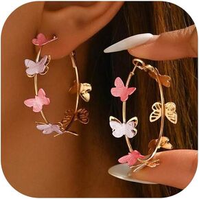 Butterfly Earrings for Women Gold Butterfly Hoop Earrings Large Rhinestone Hoop Earrings for Women Fashion Butterfly Gifts for Women Christmas Gifts 2024 in Kuwait