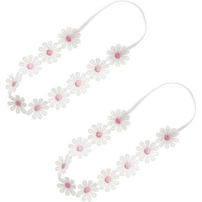 2pcs طفلة فتاة الدانتيل زهرة العصابات ناعمة مرنة الشعر العصابات الرأس لطيف الأزهار لتصوير الطفل (أصفر ، وردي ، 14.96 بوصة) in Kuwait