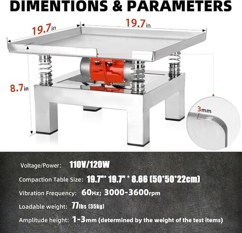 35×35cm Concrete Vibration Table, 110V Small Vibrating Test Bench Stainless Steel 44 lbs for reducing material gaps and increasing concrete compactness in Saudi Arabia