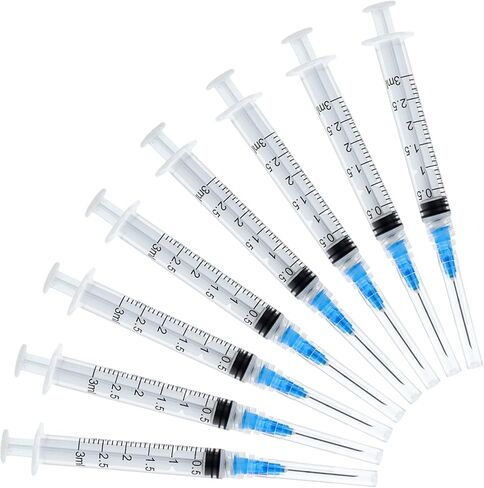 100 Pack 1ml Syringe with 27Gauge 1/2Inch (13mm) Needle Luer Lock, Disposable Lab Injection Syringes Individually Wrapped in Kuwait