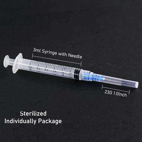 100 Pack 1ml Syringe with 27Gauge 1/2Inch (13mm) Needle Luer Lock, Disposable Lab Injection Syringes Individually Wrapped in Kuwait