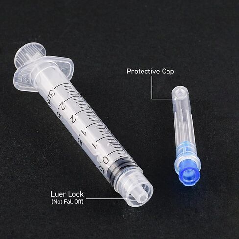 100 Pack 1ml Syringe with 27Gauge 1/2Inch (13mm) Needle Luer Lock, Disposable Lab Injection Syringes Individually Wrapped in Kuwait