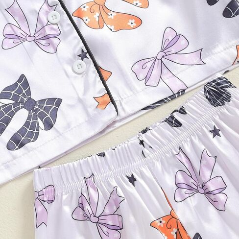 Kids Girls Satin Pajamas Baby Halloween Pajamas Pumpkin Floral Button Down Tops And Long Pants Satin Fall Sleepwear (Pink Pumpkin Patch, 18-24 Months) in Saudi Arabia