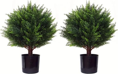 شجرة الأرز الاصطناعية - 2pcs نباتات شجيرة فو ، مزخرفة باليد ، مقاومة للأشعة فوق البنفسجية ، صيانة منخفضة ، مناسبة للديكور الداخلي والخارجي (18 بوصة) in Kuwait