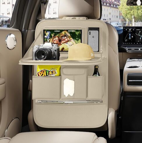 GMQ Back Seat Car Organizer 1 Pack,Backseat Organizer with Tray,Multifunctional Car Seat Back Storage Box with Foldable Tablet Holder (Black, Plain weave) in Kuwait