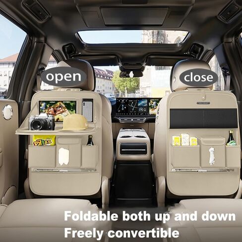 GMQ Back Seat Car Organizer 1 Pack,Backseat Organizer with Tray,Multifunctional Car Seat Back Storage Box with Foldable Tablet Holder (Black, Plain weave) in Kuwait