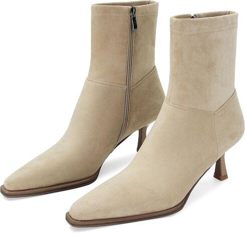 SOVANYOU Women's Kitten Heel Pointed Toe Booties Stiletto Boots Side Zipper Ankle Boots in Kuwait