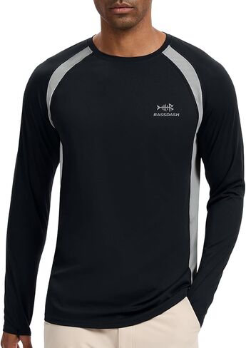 BASSDASH Men's UPF 50+ Wrinkle-Free Fishing Shirt Long Sleeve Casual Tee with Breathable Mesh for Hiking Running SR01M in Saudi Arabia