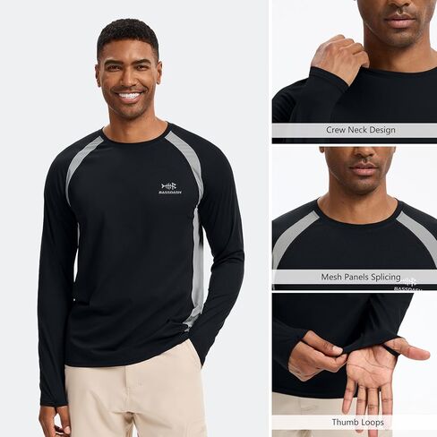 BASSDASH Men's UPF 50+ Wrinkle-Free Fishing Shirt Long Sleeve Casual Tee with Breathable Mesh for Hiking Running SR01M in Saudi Arabia