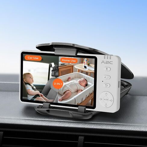 A2C Wireless Baby Car Camera, USB Powered Baby Monitor for Car Backseat & Home, 5" HD 1080P Auto/Manual Night Vision Screen with 7-Hour Battery, Rear Facing Carseat Monitor, for Travel & Home Safety in Saudi Arabia