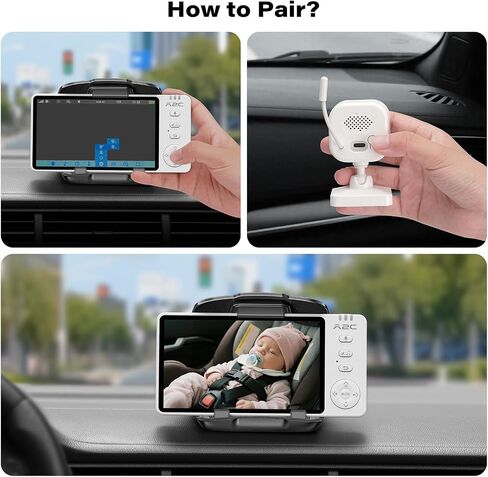 A2C Wireless Baby Car Camera, USB Powered Baby Monitor for Car Backseat & Home, 5" HD 1080P Auto/Manual Night Vision Screen with 7-Hour Battery, Rear Facing Carseat Monitor, for Travel & Home Safety in Saudi Arabia