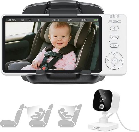 A2C Wireless Baby Car Camera, USB Powered Baby Monitor for Car Backseat & Home, 5" HD 1080P Auto/Manual Night Vision Screen with 7-Hour Battery, Rear Facing Carseat Monitor, for Travel & Home Safety in Saudi Arabia