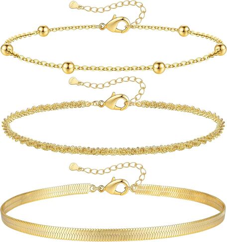 أساور ذهبية مطرزة للنساء، أساور ذهبية قابلة للتكديس للنساء غير مشوهة، سوار من الخرز المطلي بالذهب الحقيقي عيار 14 قيراط مقاوم للماء مع أساور حروف in Kuwait