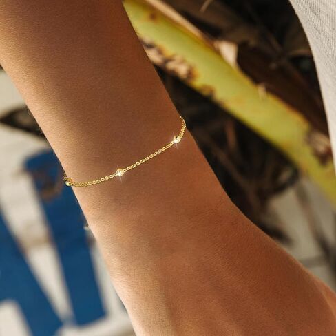 أساور ذهبية مطرزة للنساء، أساور ذهبية قابلة للتكديس للنساء غير مشوهة، سوار من الخرز المطلي بالذهب الحقيقي عيار 14 قيراط مقاوم للماء مع أساور حروف in Kuwait