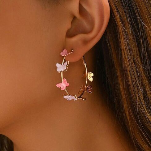 Butterfly Earrings for Women Gold Butterfly Hoop Earrings Large Rhinestone Hoop Earrings for Women Fashion Butterfly Gifts for Women Christmas Gifts 2024 in Kuwait