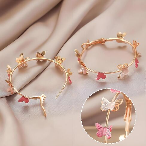 Butterfly Earrings for Women Gold Butterfly Hoop Earrings Large Rhinestone Hoop Earrings for Women Fashion Butterfly Gifts for Women Christmas Gifts 2024 in Kuwait