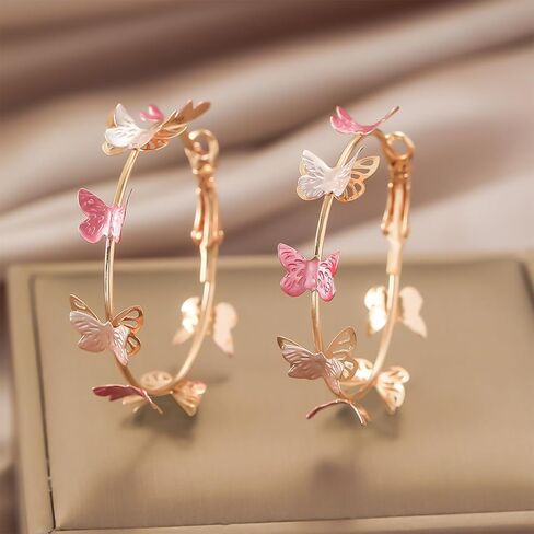 Butterfly Earrings for Women Gold Butterfly Hoop Earrings Large Rhinestone Hoop Earrings for Women Fashion Butterfly Gifts for Women Christmas Gifts 2024 in Kuwait
