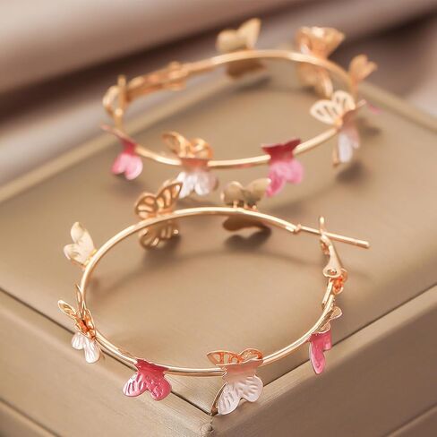 Butterfly Earrings for Women Gold Butterfly Hoop Earrings Large Rhinestone Hoop Earrings for Women Fashion Butterfly Gifts for Women Christmas Gifts 2024 in Kuwait