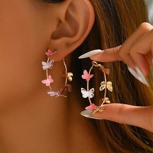 Butterfly Earrings for Women Gold Butterfly Hoop Earrings Large Rhinestone Hoop Earrings for Women Fashion Butterfly Gifts for Women Christmas Gifts 2024 in Kuwait