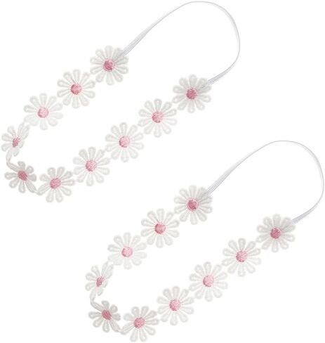 2pcs طفلة فتاة الدانتيل زهرة العصابات ناعمة مرنة الشعر العصابات الرأس لطيف الأزهار لتصوير الطفل (أصفر ، وردي ، 14.96 بوصة) in Kuwait