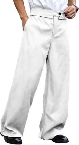 Verdusa Men's Wide Straight Leg Work Dress Pants Button Long Trousers with Pockets in Saudi Arabia