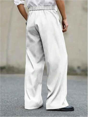 Verdusa Men's Wide Straight Leg Work Dress Pants Button Long Trousers with Pockets in Saudi Arabia