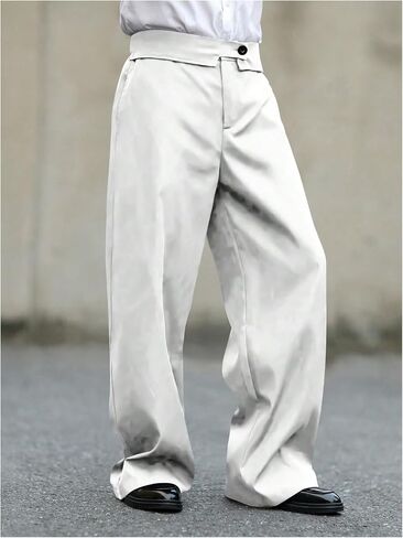 Verdusa Men's Wide Straight Leg Work Dress Pants Button Long Trousers with Pockets in Saudi Arabia
