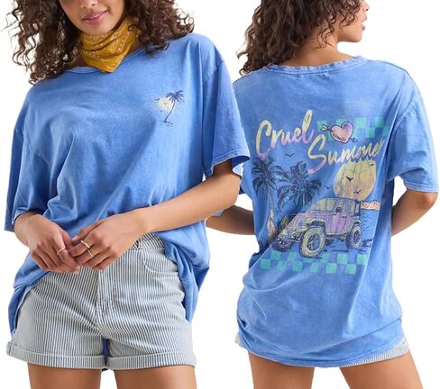 Oversized Graphic Tshirts for Women Teens Y2K Flower Short Sleeve Baggy Shirts Summer Aesthetic Beachy Coastal Tops in Saudi Arabia