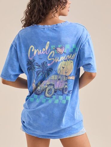 Oversized Graphic Tshirts for Women Teens Y2K Flower Short Sleeve Baggy Shirts Summer Aesthetic Beachy Coastal Tops in Saudi Arabia