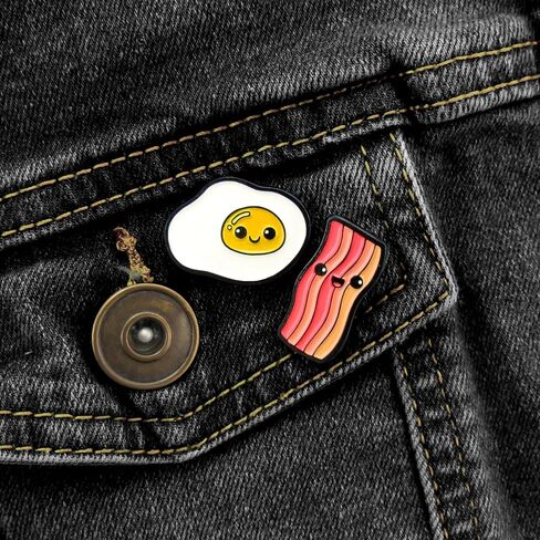 Enamel Pin Set (2 Pins Per Set) for Backpack, Bag, Lapel, Kawaii Button Collector - Avocado & Toast in Kuwait