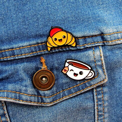 Enamel Pin Set (2 Pins Per Set) for Backpack, Bag, Lapel, Kawaii Button Collector - Avocado & Toast in Kuwait