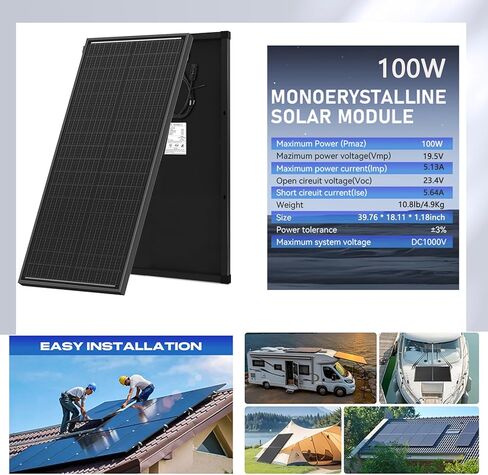 200 Watts Solar Panel Kit, 12V/24V (2PCS 100W) Monocrystalline 25% High-Efficiency 30A Charge Controller PV Module for RV, Rooftop, Boats, Trailer, Vehicle, Caravan, Off-Grid System (200W) in Kuwait