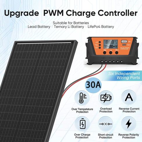 200 Watts Solar Panel Kit, 12V/24V (2PCS 100W) Monocrystalline 25% High-Efficiency 30A Charge Controller PV Module for RV, Rooftop, Boats, Trailer, Vehicle, Caravan, Off-Grid System (200W) in Kuwait