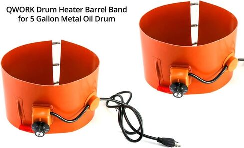 Qwork Drum Heater Barrel Band for 5 Gallon Metal Oil Drum, 800 Watt 120 Volt Grease Keg Heater, Temperature Adjustment Insulated Pail with Thermostat, 2 Pack (WD10072) in Saudi Arabia