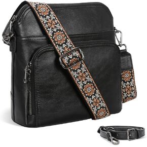 Iswee Leather Crossbody Bags for Women Multi Pockets Medium Shoulder Bag Lightweight Functional Travel Purse in Kuwait