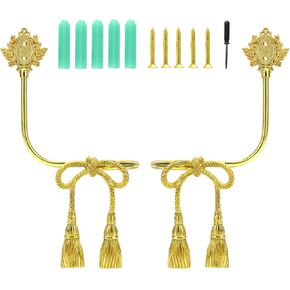 Elegant Handmade Brass Curtain Holdbacks, Gold Bow Tiebacks for Drapes - Vintage Ribbon Style Decorative Wall Hooks, Heavy Duty Drapery Hooks for Living Room & Bedroom in Kuwait