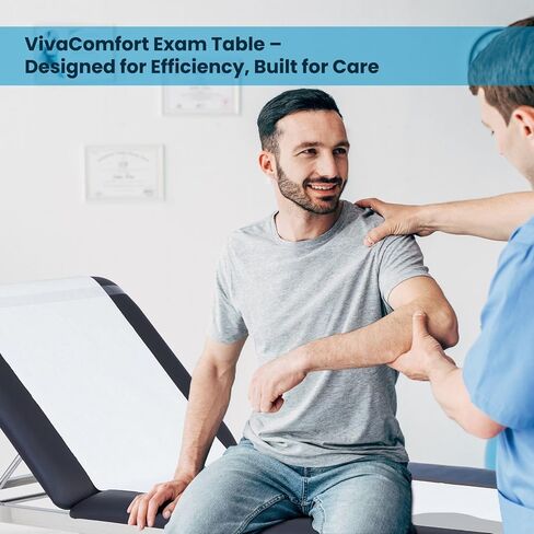 طاولة فحص المريض AdirMed VivaComfort مع رف، ظهر قابل للتعديل، وأرجل قابلة للطي، طاولة الفحص الطبي باللون الأسود in Kuwait