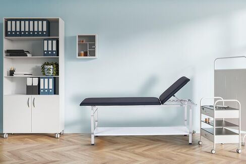 طاولة فحص المريض AdirMed VivaComfort مع رف، ظهر قابل للتعديل، وأرجل قابلة للطي، طاولة الفحص الطبي باللون الأسود in Kuwait