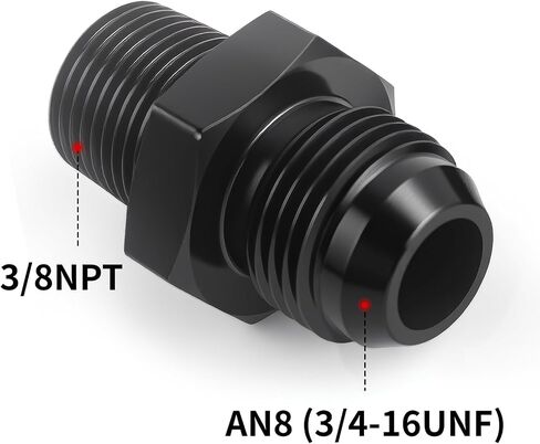 مستقيم 6an الذكور مضيئة إلى 3/8npt أنبوب محول الألومنيوم الأسود 2pcs in Kuwait