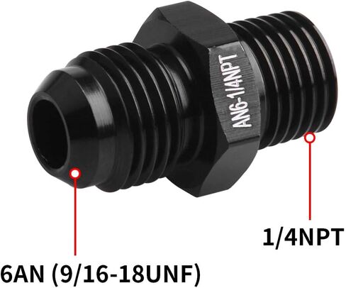 مستقيم 6an الذكور مضيئة إلى 3/8npt أنبوب محول الألومنيوم الأسود 2pcs in Kuwait