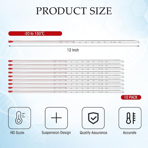 10 Pcs General Purpose Lab Thermometer 12 Inch 76mm Immersion Glass Liquid Cooking Laboratory Thermometer -20 to 150 Degrees Celsius for Hot Liquid Candle Food Beverage Precise Measurements in Saudi Arabia