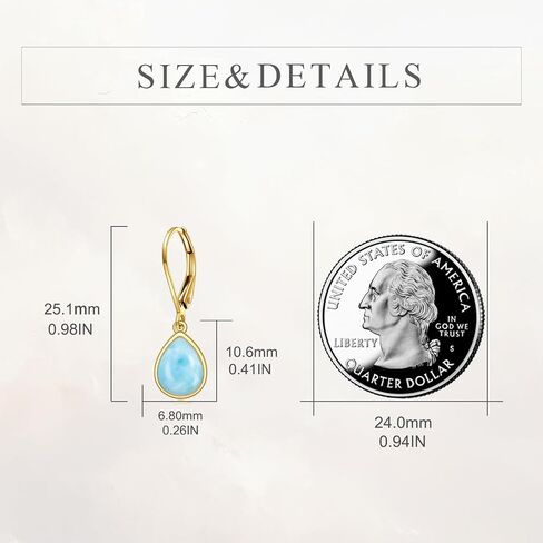 Dovran 14K Gold Amber/Opal/Lapis Lazuli/Black Onyx/Moonstone/Moonster/Moalachite/Larimar Earrings for Women 14K Gold Seardrop Leverback Earring in Saudi Arabia