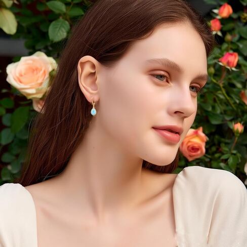 Dovran 14K Gold Amber/Opal/Lapis Lazuli/Black Onyx/Moonstone/Moonster/Moalachite/Larimar Earrings for Women 14K Gold Seardrop Leverback Earring in Saudi Arabia