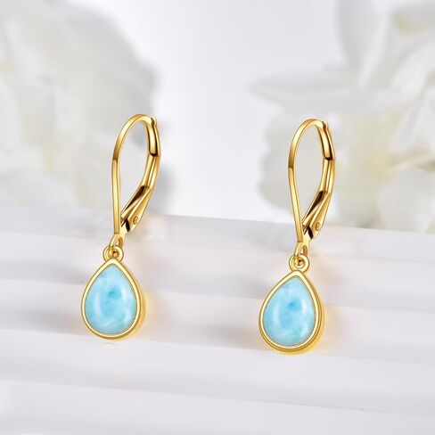 Dovran 14K Gold Amber/Opal/Lapis Lazuli/Black Onyx/Moonstone/Moonster/Moalachite/Larimar Earrings for Women 14K Gold Seardrop Leverback Earring in Saudi Arabia