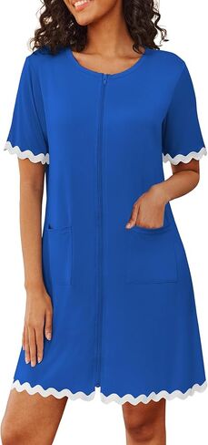 Ekouaer Women Zip Up Robe Lightweight Housecoats with Pockets Knee Length Short Bathrobes Soft Nightgown S-3XL in Kuwait