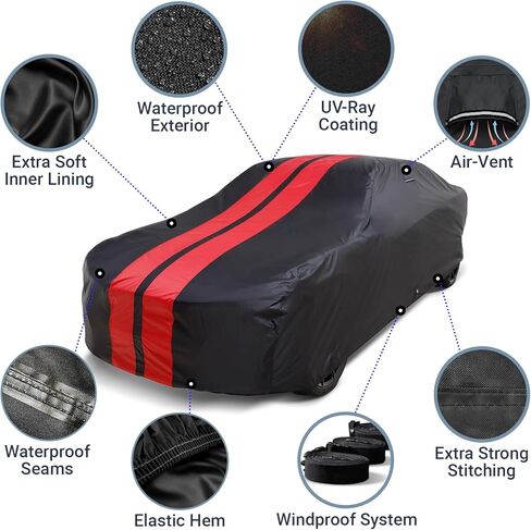 iCarCover Fits: [Ford Mustang Convertible] 2005-2025 Premium Full Car Cover Waterproof All Weather Resistant Custom Outdoor Indoor Sun Snow Storm Protection Form-Fit Padded Cover with Straps in Kuwait